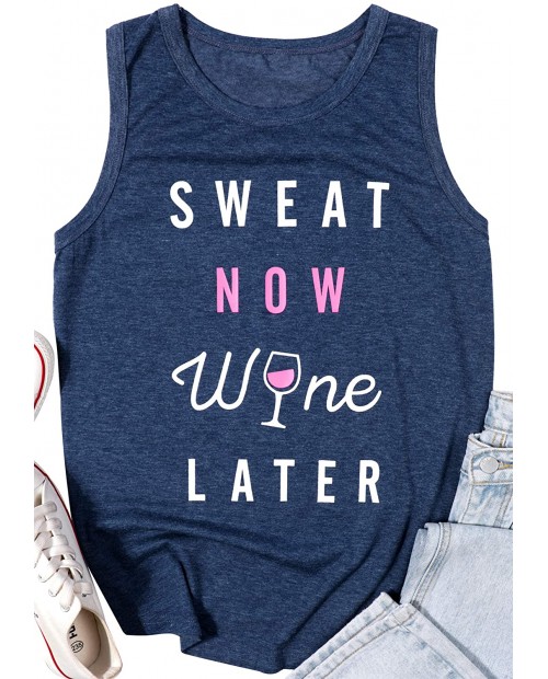 Drinking Tank Tops Women Funny Sweat Now Wine Later Wine Glass Tshirt Cute Casual Shirt Sport Summer Short Sleeve Top at Women’s Clothing store