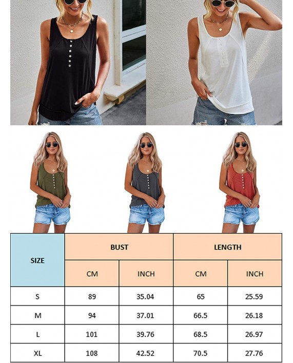 ECOWISH Women Sleeveless Solid Color Button Scoop Neck Tank Tops Summer Casual Classic Basic Vest Shirts at Women’s Clothing store