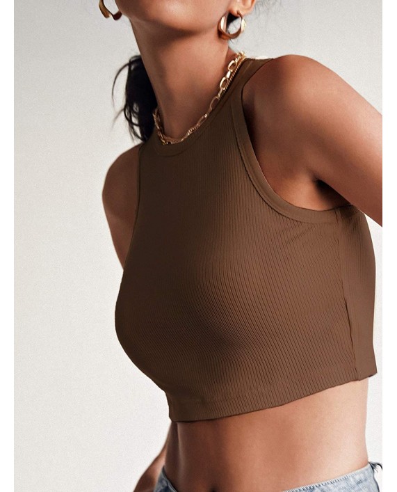 Floerns Women's Basic Sleeveless Rib Knit Solid Crop Tank Top at Women’s Clothing store