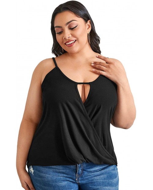 Floerns Women's Plus Size Solid Cut Out Sleeveless Wrap Front Cami Tank Top at  Women’s Clothing store