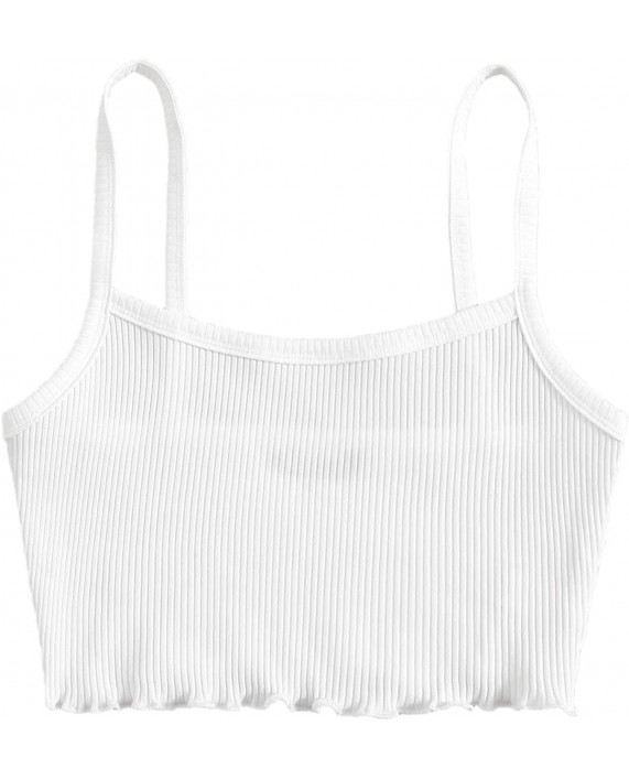 Floerns Women's Solid Rib Knit Sleeveless Lettuce Trim Vest Crop Cami Top at Women’s Clothing store