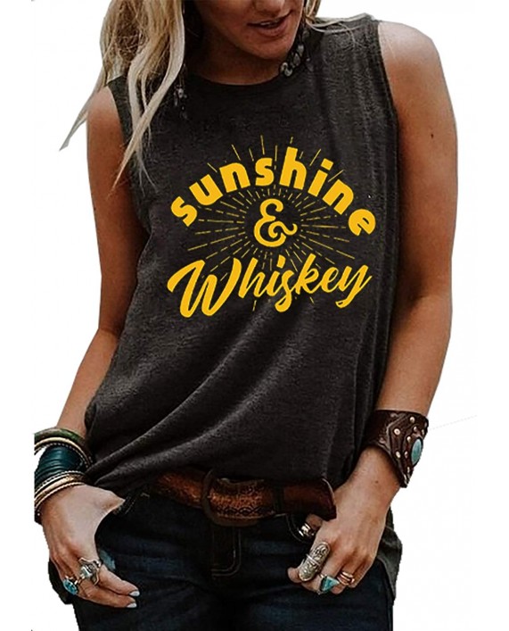 HEYO Sunshine and Whiskey Tank Top Womens Sleeveless Graphic Drinking Shirt Summer Funny Sayings Beach Vacation Tee Vest