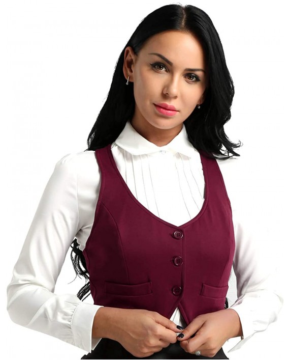 Lejafay Womens V-Neck Button Down Fitted Racer Back Vest Waistcoat Office Wear Short Shirts Jacket at Women’s Clothing store