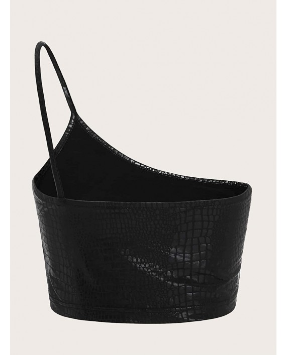 MakeMeChic Women's One Shoulder Spaghetti Strap Sleeveless Crocodile Cami Crop Top at Women’s Clothing store