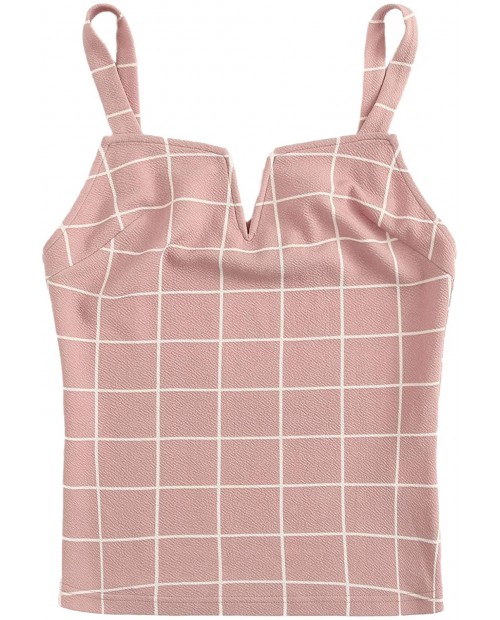 Milumia Women's Plaid Cami Tee Sleeveless Straps Notch Neck Casual Tank Top at  Women’s Clothing store