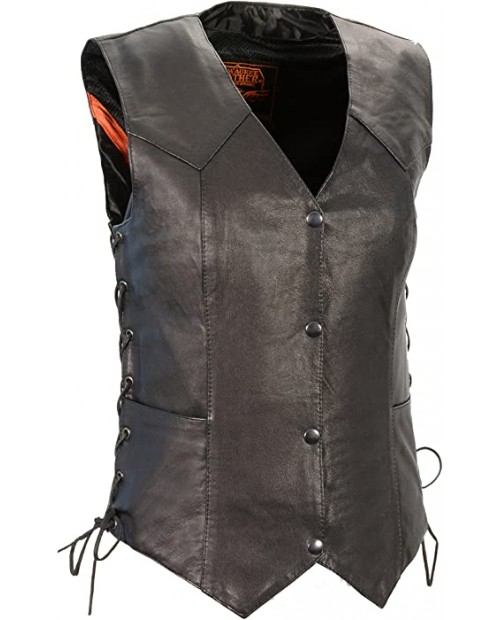 Milwaukee Women's Cowhide Leather Basic Vest with Side Laces Black XX-Large