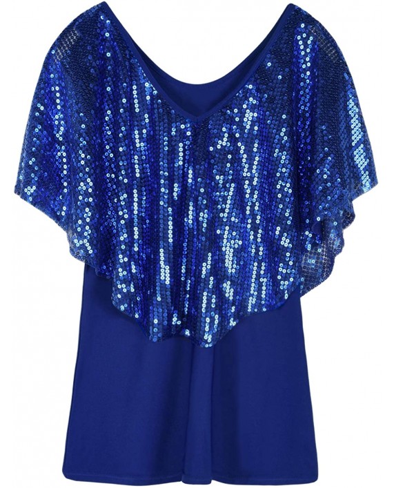 PrettyGuide Women's Tunic Tops Sequin Overlay Cold Shoulder Glitter Cocktail Party Blouse Top at Women’s Clothing store