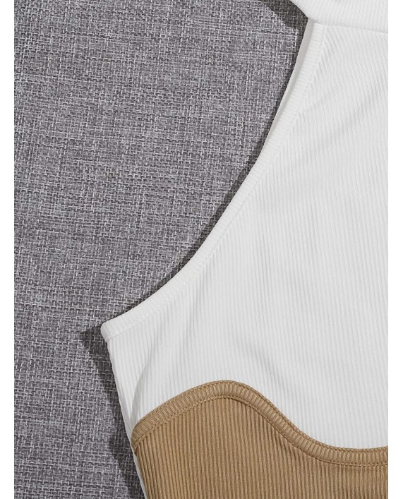 Romwe Women's Sleeveless Halter Neck Rib Knit Colorblock Spring Slim Crop Vest Top