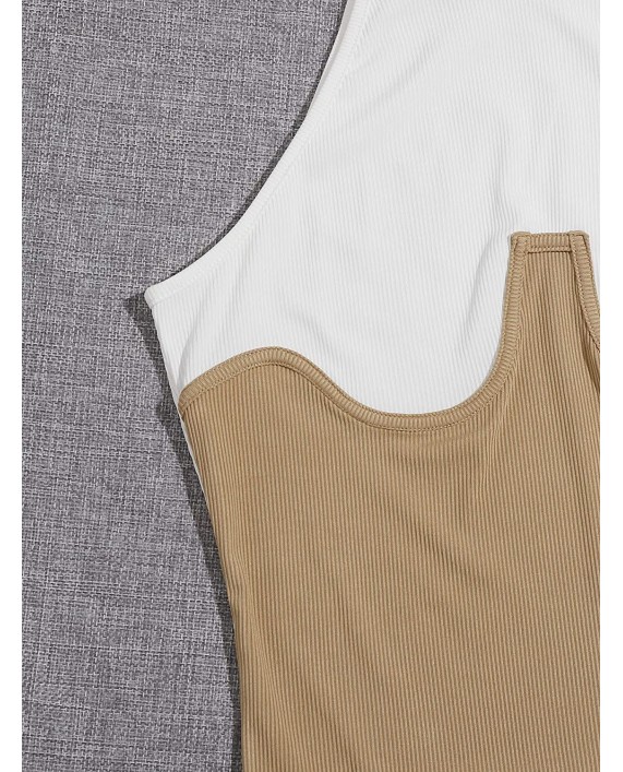 Romwe Women's Sleeveless Halter Neck Rib Knit Colorblock Spring Slim Crop Vest Top
