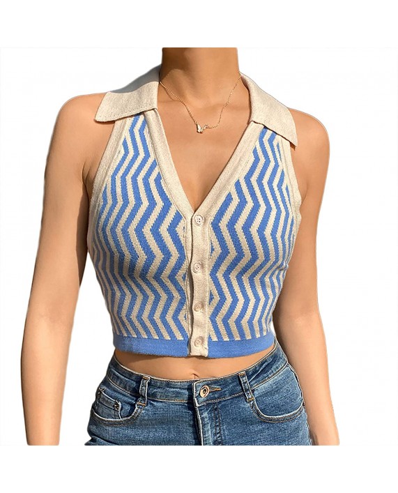 Women Fashion Halter Vest Y2K Striped Knitted Vest Slim Fit Halter Vest Streetwear Top at Women’s Clothing store
