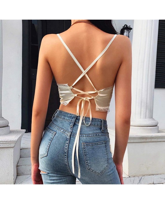 Women Sexy Y2K Aesthetic 90s Irregular Triangle Floral V-Neck Backless Vest Camisole Clubwear Crop Tank Top Blouse at Women’s Clothing store