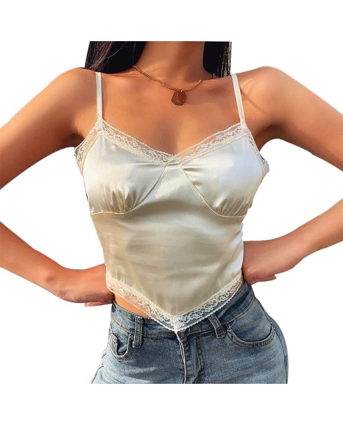Women Sexy Y2K Aesthetic 90s Irregular Triangle Floral V-Neck Backless Vest Camisole Clubwear Crop Tank Top Blouse at  Women’s Clothing store