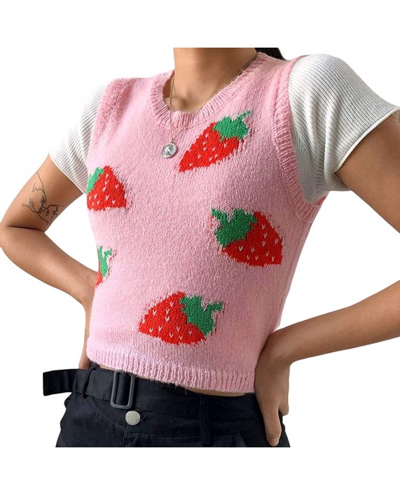 Women Teen Girls Knitted Argyle Sweater Y2K Cute Plaid Vest V Neck Sleeveless Knitwear Slim Fashion Preppy Style Tank Top at Women’s Clothing store