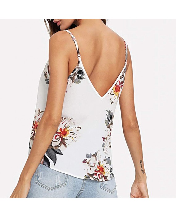 Women's Double V-Neck Printed Adjustable Spaghetti Strap Tank Tops Loose Casual Cami Vest at Women’s Clothing store