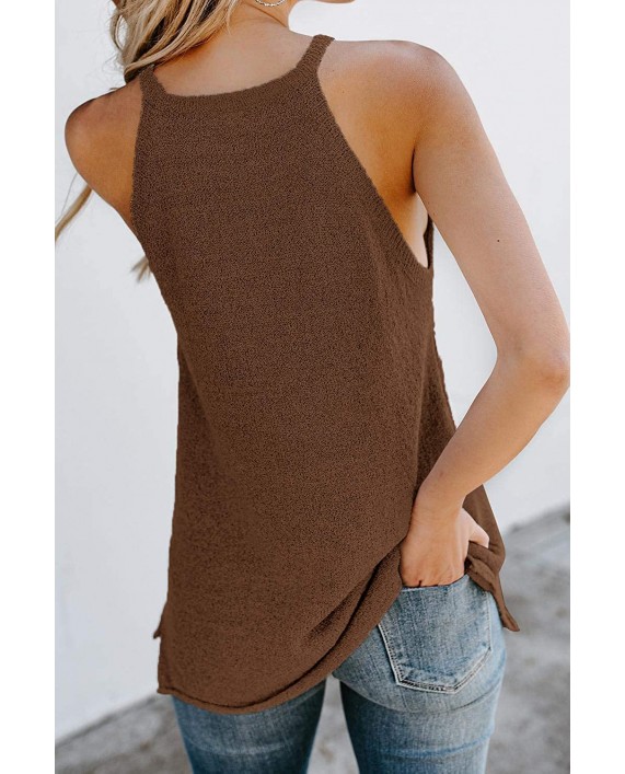 Ybenlow Womens High Neck Tank Tops Summer Sleeveless Knit Cami Shirts Casual Loose Vest Blouse Tunic Tees Brown at Women’s Clothing store