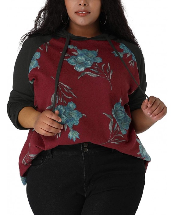 Agnes Orinda Women's Plus Size Hoodies Raglan Sleeve Drawstring Floral Hoodie at Women’s Clothing store