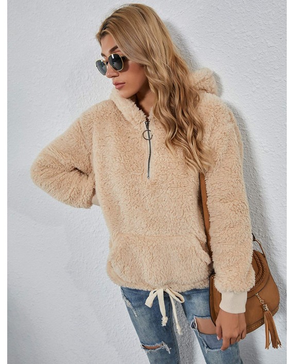 BMJL Women's Sherpa Pullover Fuzzy Sweater Zip Fleece Sweatshirts Hooded Cute Hoodies Outwear at Women’s Clothing store