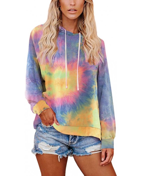 ChainJoy Womens Tie Dye Hoodie Casual Sweatshirts Long Sleeve Shrits Loose Color Block Tops at Women’s Clothing store