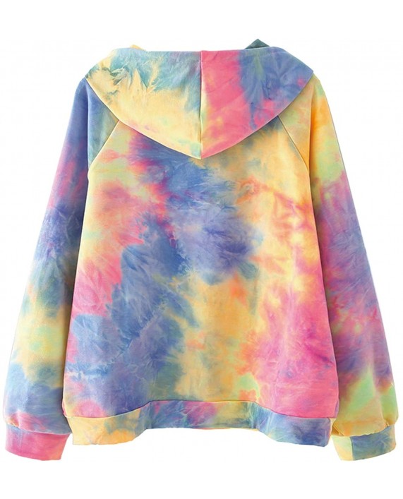 ChainJoy Womens Tie Dye Hoodie Casual Sweatshirts Long Sleeve Shrits Loose Color Block Tops at Women’s Clothing store