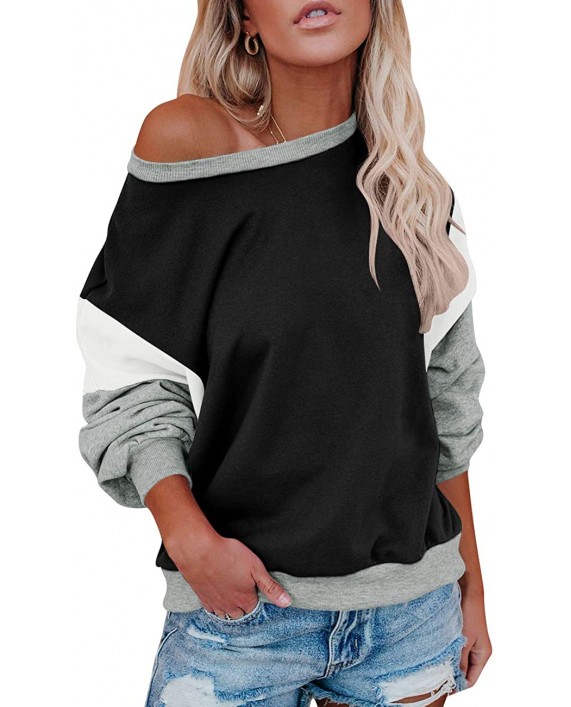 Clarisbelle Women's Batwing Sleeve Loose Color Block Sweatshirt at Women’s Clothing store
