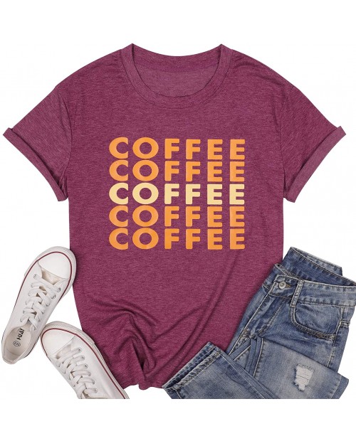 Coffee T Shirts Women Coffee Coffee Coffee Letter Print T Shirts Cute Graphic Tshirt Tee Top with Funny Sayings at  Women’s Clothing store