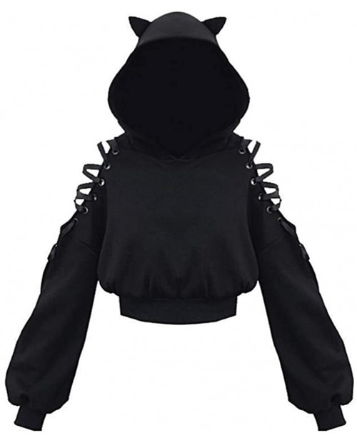 Cosfun Gothic Cat Ears Lace Up Sleeves Hoodie Top mp006080 at  Women’s Clothing store