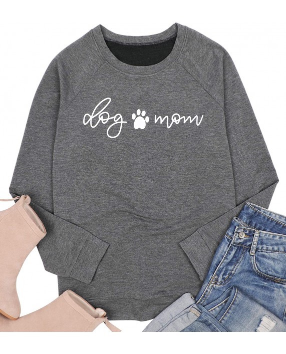 Dog Mom Crewneck Sweatshirts for Women Funny Dog Paw Graphic Print Long Sleeve O Neck Dog Mama T-Shirt Tees Tops at Women’s Clothing store