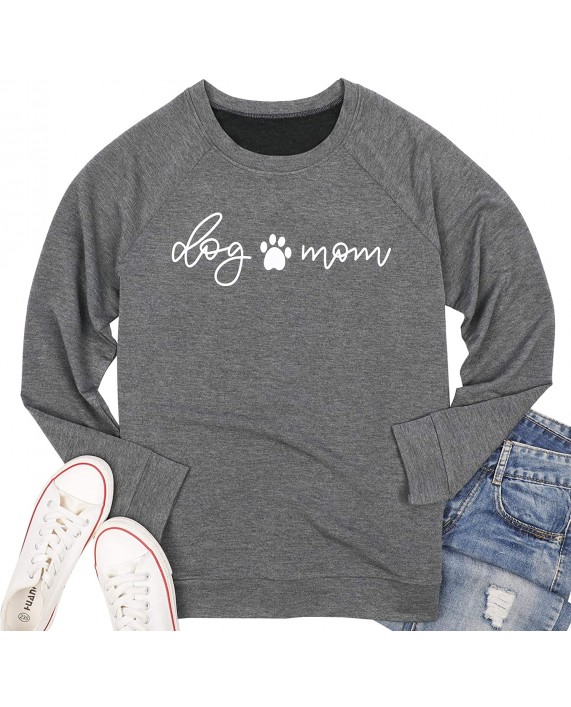 Dog Mom Crewneck Sweatshirts for Women Funny Dog Paw Graphic Print Long Sleeve O Neck Dog Mama T-Shirt Tees Tops at Women’s Clothing store