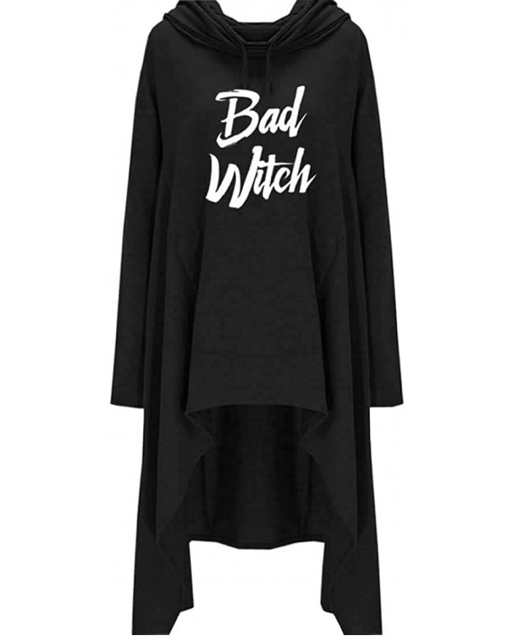 Dropeon Women's Bad Witch Letter Print Pullover Hoodie Irregular Hem Loose Sweatshirts Dress at Women’s Clothing store