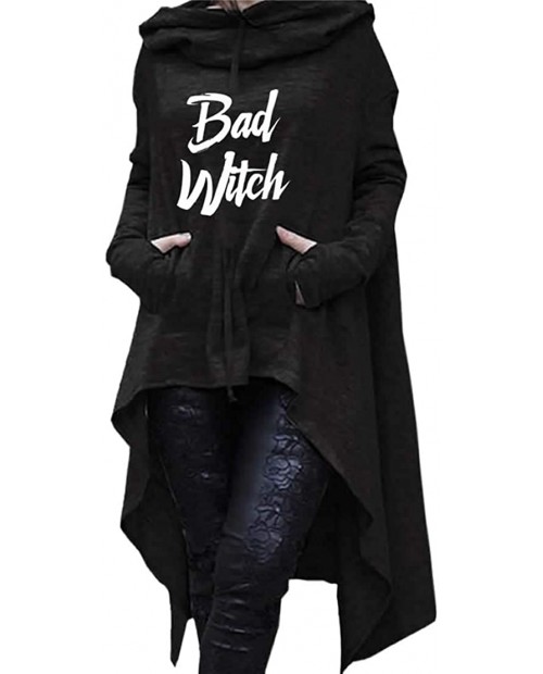 Dropeon Women's Bad Witch Letter Print Pullover Hoodie Irregular Hem Loose Sweatshirts Dress at  Women’s Clothing store