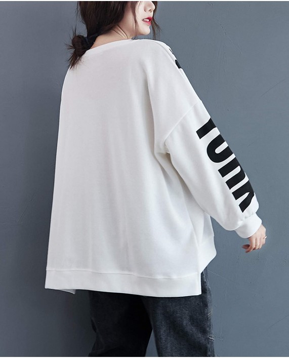 ellazhu Women Fall Casual Pullover Crewneck Long Sleeve sweatshirt GA2062 White at Women’s Clothing store