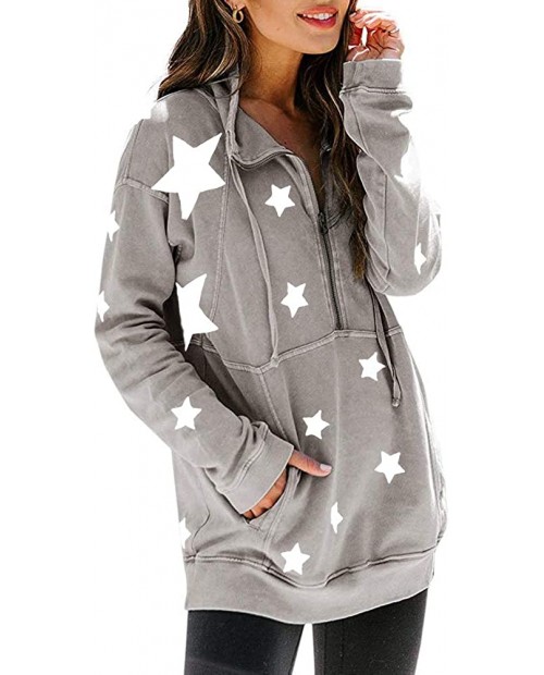 Ermonn Womens Half Zip Up Sweatshirts Star Print Long Sleeve Casual Loose Drawstring Pullover Tops with Pocket at  Women’s Clothing store