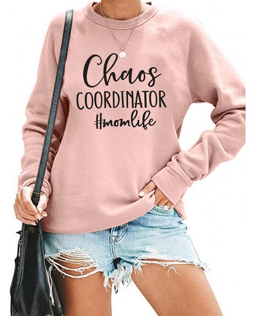 FASHGL Mom Life Sweatshirt Women Chaos Coordinator Pullover Blouse Cute Causal Lightweight Tops at Women’s Clothing store