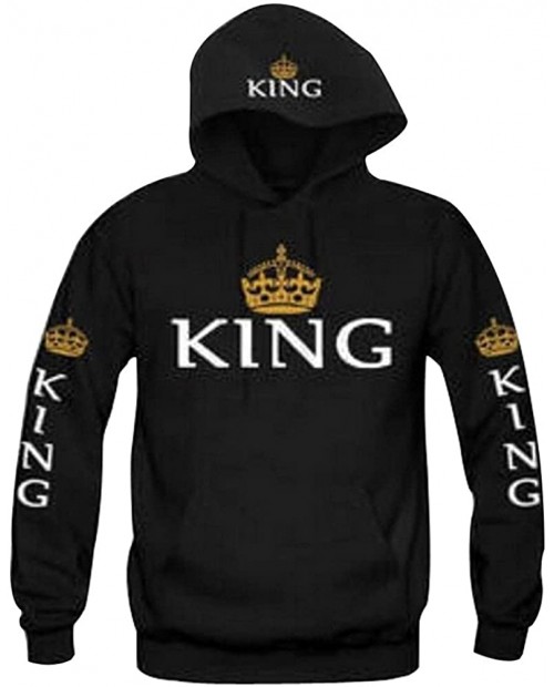 Fashion Long Sleeve King Queen Hoodies Sweatshirt Pullover with Hood 1 Pcs
