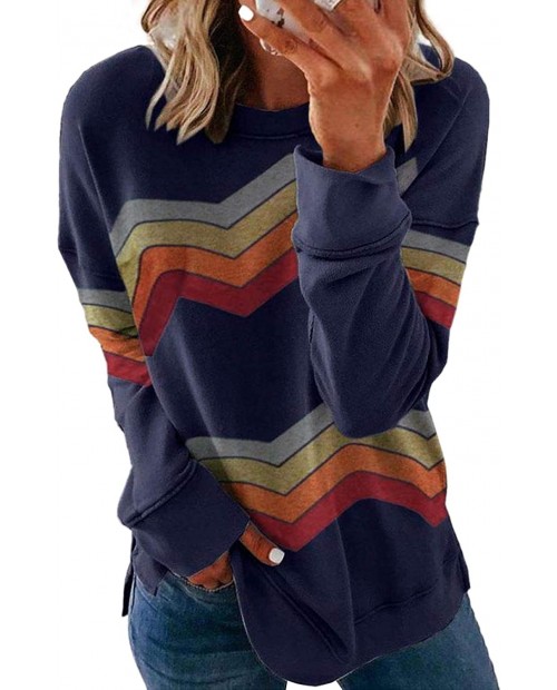FEKOAFE Womens Color Block Hoodies Fashion Printed Long Sleeve Sweatshirts
