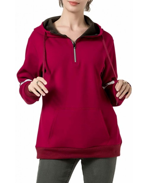 FITNEXX Women's Fashion Quarter Zipper Pullover Hoodies Long Sleeve Warm Fleece Hooded Sweatshirts Loose Tunics with Pocket