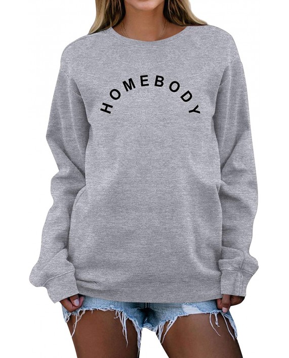 GEMLON Homebody Shirt Women Cute Letter Printed T-Shirts Long Sleeve Top Pullover Sweatshirt at Women’s Clothing store