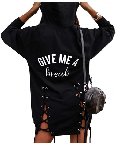 Give Me a Break Women Hooded Sweatshirt with Back Straps Winter Sweater Dress at  Women’s Clothing store