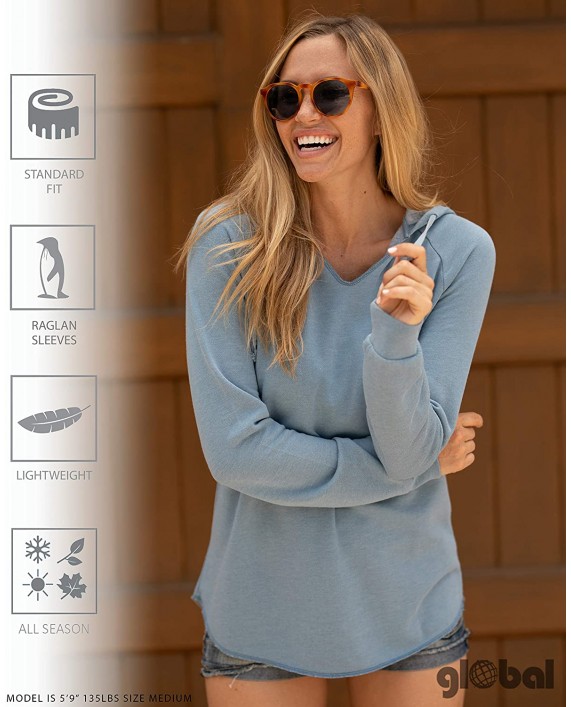 Global Blank Women's Long Sleeve Tunic Top Hooded Fleece Sweater Pullover Hoodie at Women’s Clothing store