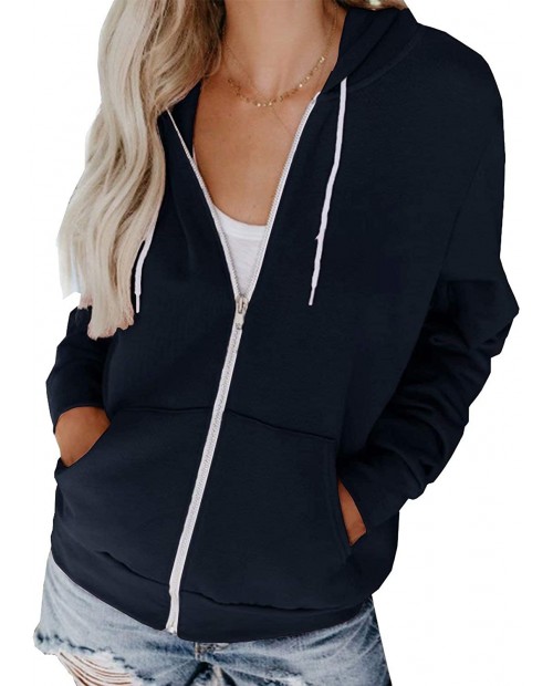Hiistandd Women's Full Zip Solid Color Drawstring Hoodie Jacket Shirts … at  Women’s Clothing store