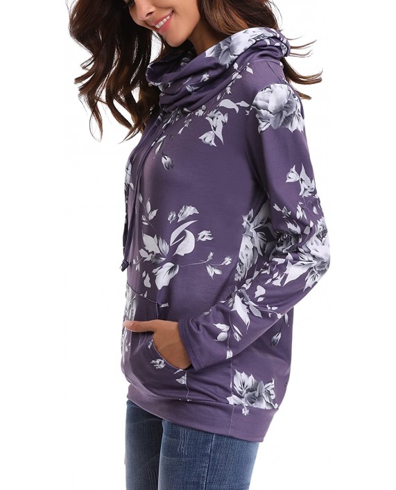 iClosam Women Sweatshirt Casual Cowl Neck Floral Print Long Sleeve Drawstring Tunic Tops at Women’s Clothing store