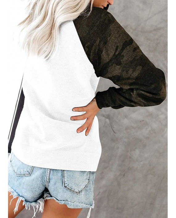JomeDesign Womens Long Sleeve Camouflage Print Pullover Crewneck Sweatshirt Casual Tops Raglan Shirt at Women’s Clothing store