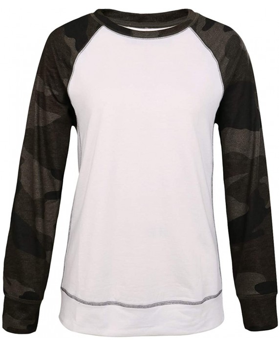 JomeDesign Womens Long Sleeve Camouflage Print Pullover Crewneck Sweatshirt Casual Tops Raglan Shirt at Women’s Clothing store