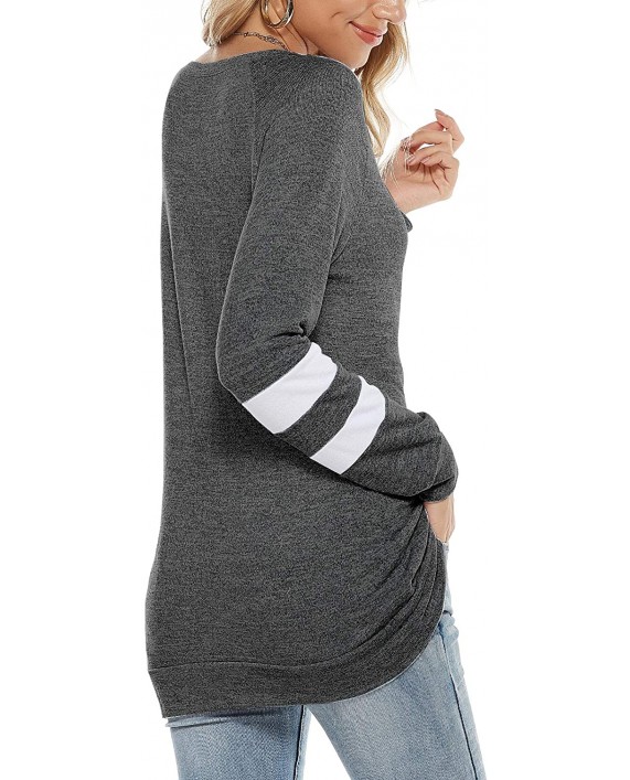 Kancystore Womens Pullover Sweatshirts Crewneck Casual Striped Loose Long Sleeve Tunic Tops at Women’s Clothing store