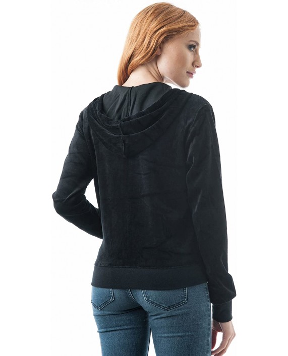 Khanomak Velvet Velour Long Sleeve Drawstring Hoodie Front Pockets Sweater Jacket at Women’s Clothing store
