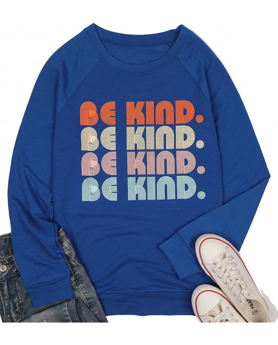 KIDDAD Be Kind Sweatshirt Women Funny Letter Print Blessed Long Sleeve Shirt Inspirational Graphic Pullover Top Blouse at Women’s Clothing store