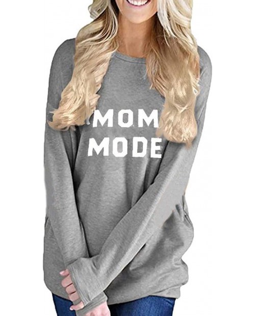 KIDDAD Mom Mode Sweatshirt for Women Funny Letter Print Long Sleeve Shirt Casual Pullover Top Tees at  Women’s Clothing store