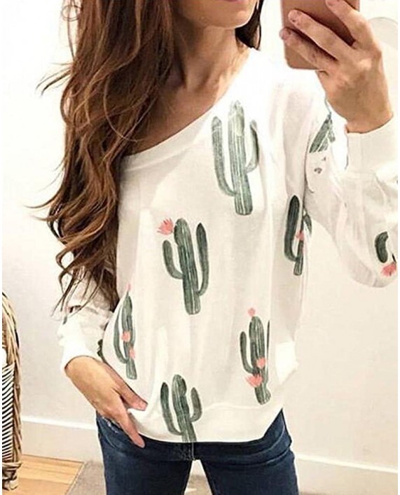 KUFV Womens Cactus Printed Crew Neck Long Sleeve Sweatshirt Jumper Hoodie Tops at Women’s Clothing store