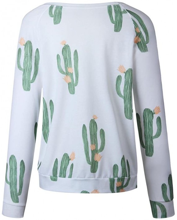 KUFV Womens Cactus Printed Crew Neck Long Sleeve Sweatshirt Jumper Hoodie Tops at Women’s Clothing store