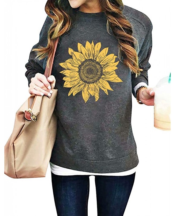 Lightweight Sweatshirts Womens Long Sleeve T Shirt Cute Sunflower Print Crewneck Pullover Tee Tops at Women’s Clothing store